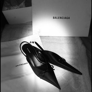 Balenciaga Black Satin Slingback Knife Mules size 6 1/2 womens (38)